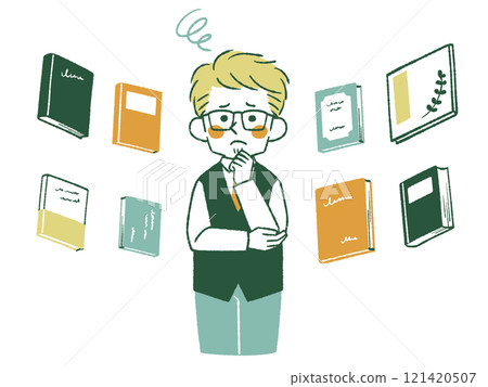 A man worried about various books - 4 colors A man worried about various books - 4 colors 121420507