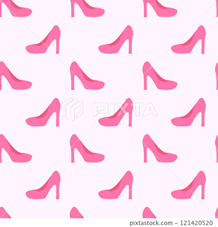 Seamless Pattern with pink heel shoes. Vector flat illustration. Seamless Pattern with pink heel shoes. Vector flat illustration. 121420520