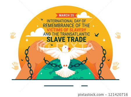 International Day of Remembrance of the Victims of Slavery and the Transatlantic Slave Trade Vector Illustration Featuring Broken Handcuffs on Hands 121420716