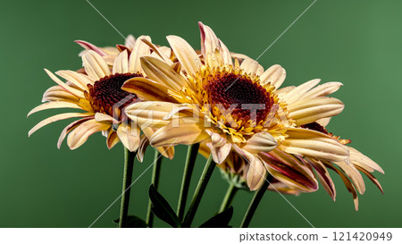 Dew-Kissed brown Osteospermum on green background 121420949
