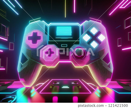 game controller neon controller on dark background. modern gaming consoles and joys. AI Generated. 121421500