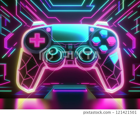game controller neon controller on dark background. modern gaming consoles and joys. AI Generated. 121421501