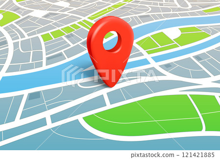 Abstract city map with red navigation pin. 3d vector illustration 121421885