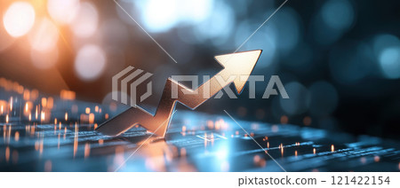 3D arrow moving up on digital chart, symbolizing growth and progress. vibrant colors and glowing background create dynamic and optimistic atmosphere 3D arrow moving up on digital chart, symbolizing growth and progress. vibrant colors and glowing background create dynamic and optimistic atmosphere 121422154