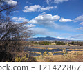 藍天白雲、赤城山、河川風景 121422867