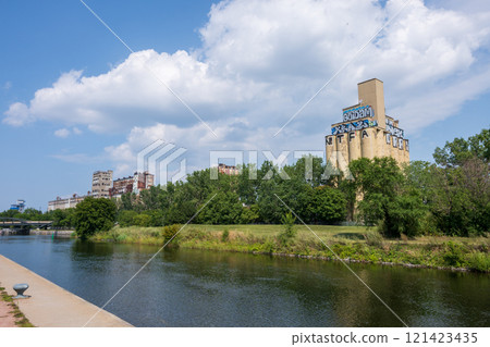 Montreal, Quebec, Canada - August 5 2021 : Lachine Canal National Historic Site in Old Port of Montreal. 121423435