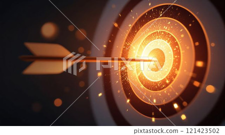 Symbol of the New Year, New Beginnings and Achieving Goals: Arrow Hitting the Glowing Center of the Target Symbol of the New Year, New Beginnings and Achieving Goals: Arrow Hitting the Glowing Center of the Target 121423502