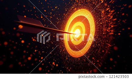 Arrow Hitting the Center of a Luminous Target, Symbol of Accuracy, Success and Focus 121423503
