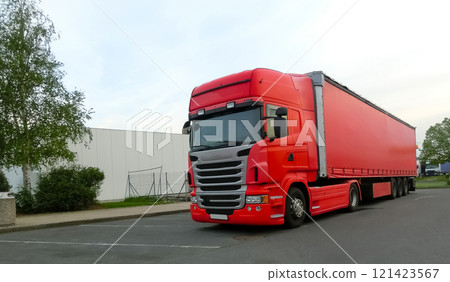Truck at parking. Delivery Trucks. Cargo Shipping. Lorry. Industry Freight Truck Logistics Cargo Transport Concept. 121423567