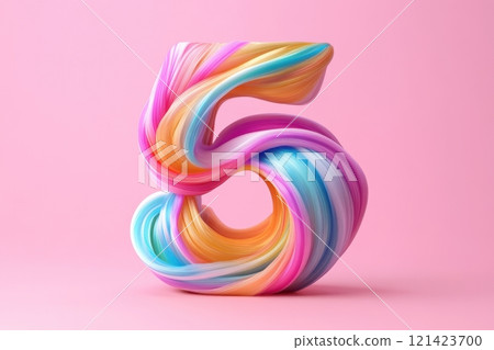The number 5 is made out of colorful hair 121423700