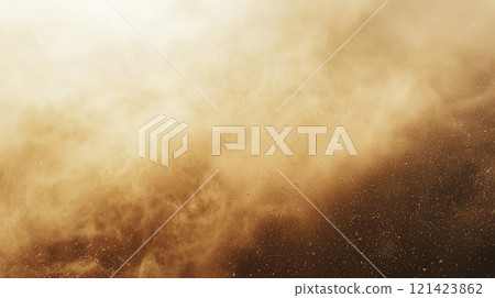 A dense, swirling formation of fine brown dust particles floating in the air, creating a hazy and ethereal atmosphere. Generative AI	 121423862
