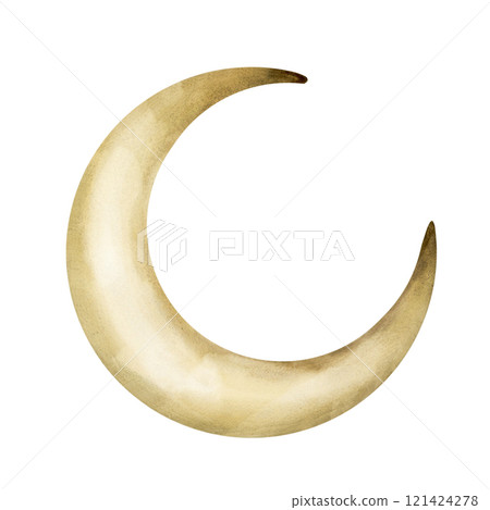 Crescent Moon. Watercolor hand drawn illustration isolated on white background for nursery kids baby children design, Ramadan Kareem design, Eid Al Fitr, Eid Al Adha, fabric, textile, card, invitation 121424278