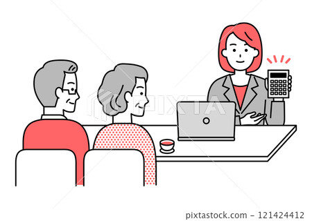 一位穿西裝的女士向一對老年夫婦提供報價 121424412