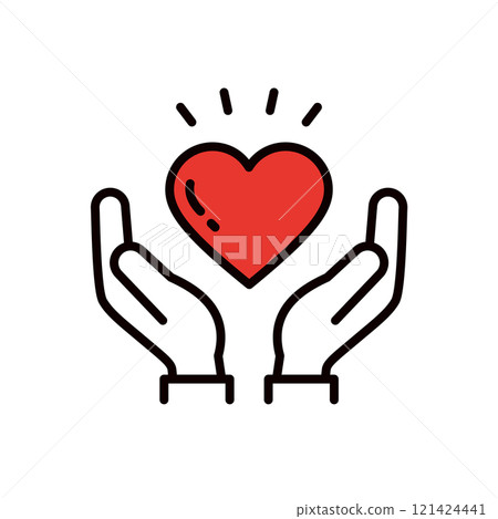Illustration of a hand holding a heart _ editable line icon _ with sleeves 121424441
