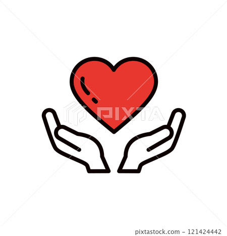 Illustration of a hand holding a heart from below - editable line icon Illustration of a hand holding a heart from below - editable line icon 121424442