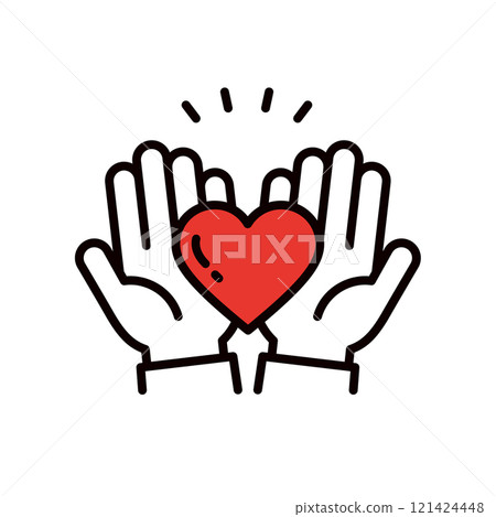 一隻手包裹一顆心的插圖_可編輯線條圖示_帶袖子 121424448