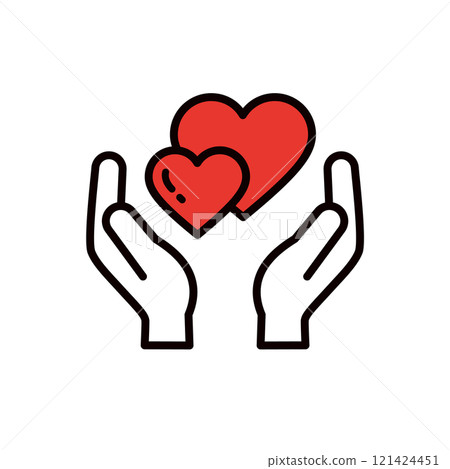 Illustration of hands holding a pair of hearts - editable line icon 121424451