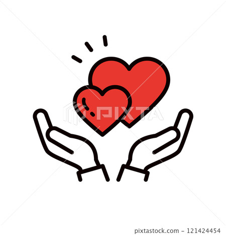 Illustration of a hand holding a pair of hearts from below _ editable line icon _ with sleeves Illustration of a hand holding a pair of hearts from below _ editable line icon _ with sleeves 121424454