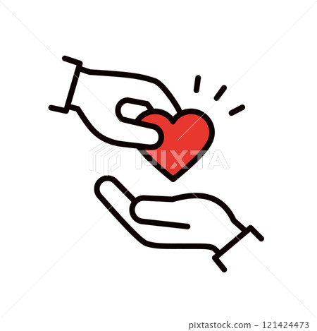 Illustration of a heart passing from hand to hand _ editable line icon _ with sleeves 121424473