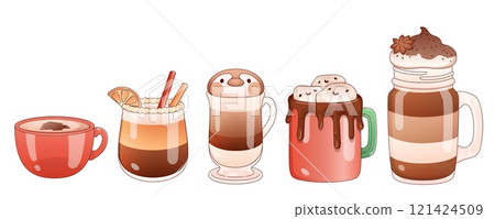 Hot sweet drinks set isolated on white background Hot sweet drinks set isolated on white background 121424509