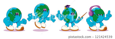 Groovy earth characters set isolated on white Groovy earth characters set isolated on white 121424539