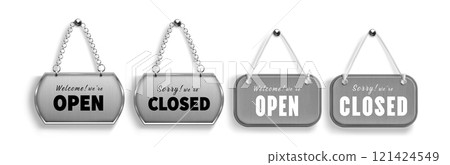 Sign board set with open and closed messages Sign board set with open and closed messages 121424549