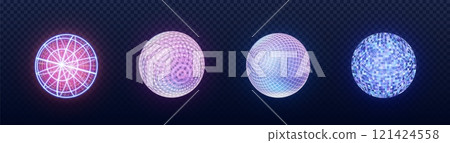 Tech sphere 3d set with glowing neon particles. Tech sphere 3d set with glowing neon particles. 121424558