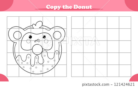 Copy the picture activity game for kids featuring monkey shaped donut 121424621