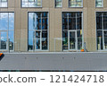 Facade of a modern residential building, building texture 121424718