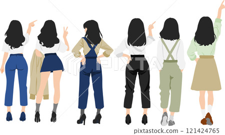 Illustration set of a woman from behind 121424765