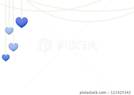 A three-dimensional blue wooden heart ornament hanging on a chain is in the background on the left 121425342