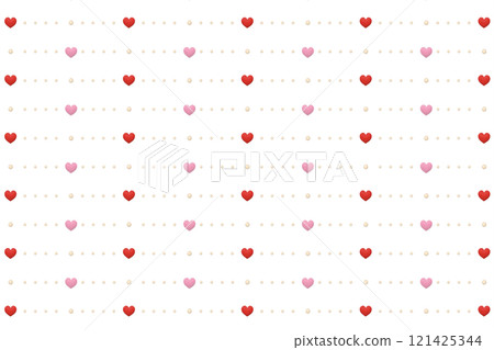 Dotted background with wooden red and pink hearts 121425344