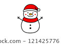 cartoon-style snowman wearing a red scarf and hat 121425776
