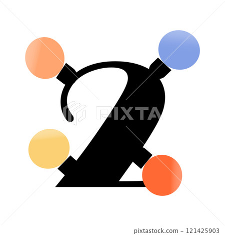 Number 2 decorated with colorful light bulbs. Design element for new year, birthday, anniversary decoration. Number 2 decorated with colorful light bulbs. Design element for new year, birthday, anniversary decoration. 121425903