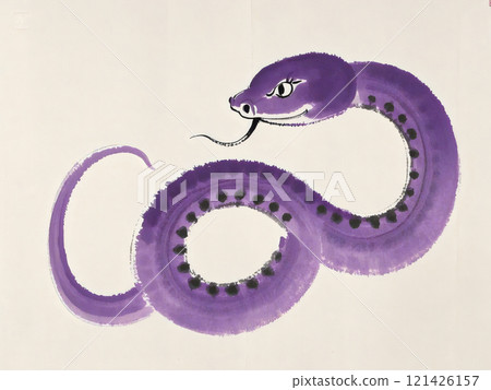 An oriental painting of a blue snake, an animal symbolizing the year 2025 in the East 121426157