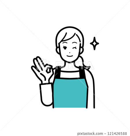 Illustration of a housewife making an OK sign Illustration of a housewife making an OK sign 121426588