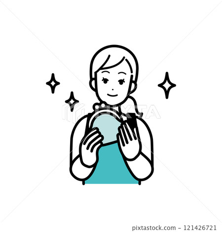 Illustration of a housewife holding a wallet Illustration of a housewife holding a wallet 121426721