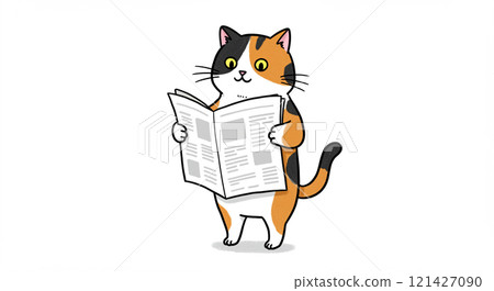 Illustration of a cat reading a newspaper 121427090