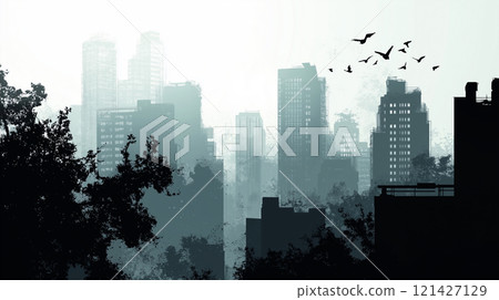 城市景觀插畫背景素材 121427129