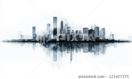 城市景觀插畫背景素材 121427175