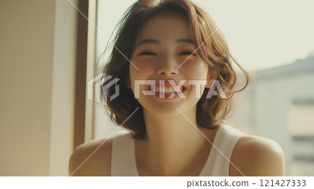 微笑的年輕日本女人 121427333