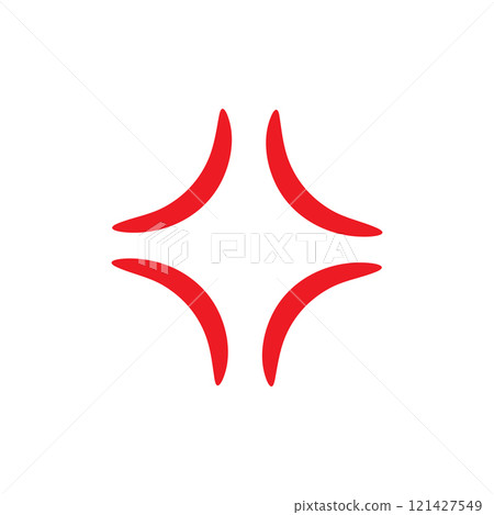 Red anime anger symbol icon isolated on white background. Angry emotional anime icon. Vector illustration 121427549