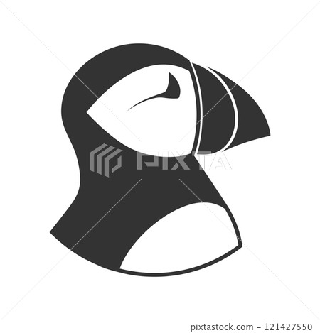 Atlantic puffin bird monochrome emblem icon isolated on white background. Vector illustration 121427550