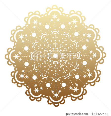 Round golden mandala arabesque emblem symbol isolated on white background. Vector illustration Round golden mandala arabesque emblem symbol isolated on white background. Vector illustration 121427562