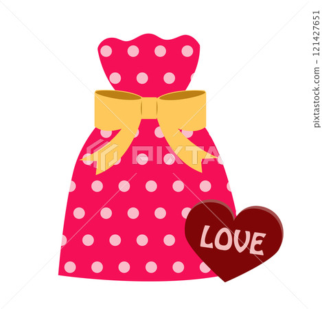 Illustration of a gift bag with a ribbon and chocolates 121427651