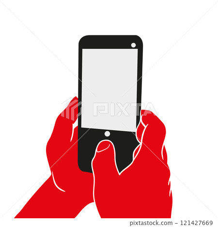 Hand holding with mobile phone in flat vector Hand holding with mobile phone in flat vector 121427669