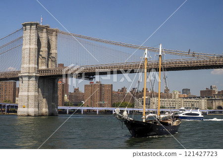 Brooklyn bridge new york manhattan view from East river 121427723