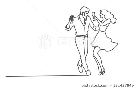 Man and woman dancing together with glasses 121427949