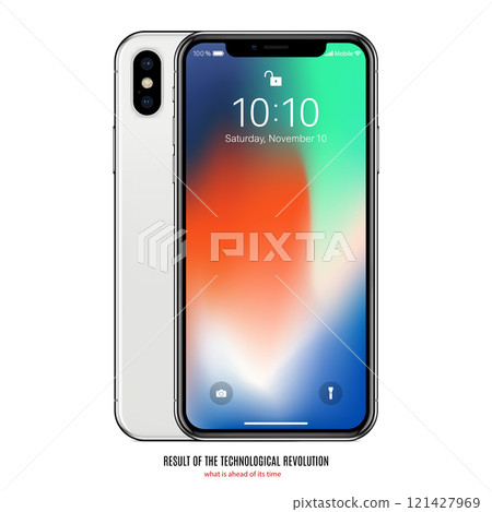 smartphone with colored screen front and back side on white background. stock vector illustration eps10 121427969