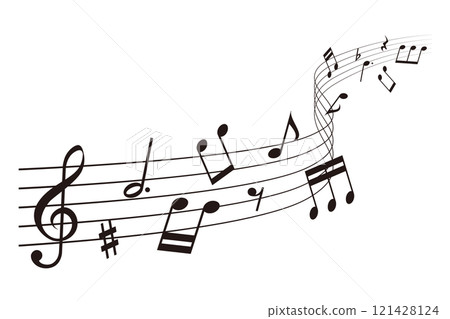 波浪形樂譜：五線譜上排列的音符的背景向量插圖 121428124